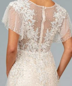 GLS By Gloria - GL2881 Sheer Flutter Sleeve Appliqued Overskirt Gown