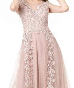 GLS By Gloria - GL2882 Beaded Embroidered Mesh A-Line Long Dress