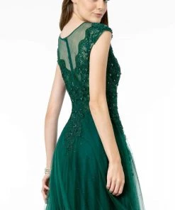 GLS By Gloria - GL2882 Beaded Embroidered Mesh A-Line Long Dress