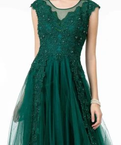 GLS By Gloria - GL2882 Beaded Embroidered Mesh A-Line Long Dress