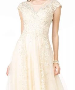 GLS By Gloria - GL2882 Beaded Embroidered Mesh A-Line Long Dress