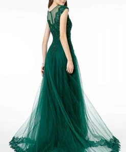 GLS By Gloria - GL2882 Beaded Embroidered Mesh A-Line Long Dress