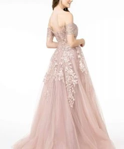 GLS By Gloria - GL2885 Floral Embroidered Mesh Long Gown