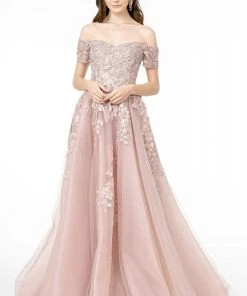 GLS By Gloria - GL2885 Floral Embroidered Mesh Long Gown