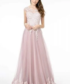 GLS By Gloria - GL2886 Embroidered Scoop Neck A-Line Gown