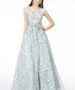 GLS By Gloria - GL2890 Illusion Cap Sleeve Embroidered A-Line Gown