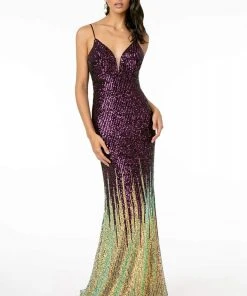 GLS By Gloria - GL2899 Deep V-Neck Allover Sequin Mermaid Gown