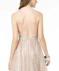 GLS By Gloria - GL2915 Deep V-Neck Glitter Mesh A-Line Dress 9 GLS By Gloria - GL2915 Deep V-Neck Glitter Mesh A-Line Dress