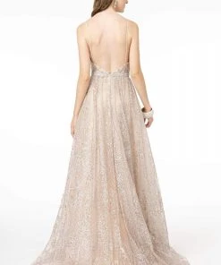 GLS By Gloria - GL2915 Deep V-Neck Glitter Mesh A-Line Dress 7 GLS By Gloria - GL2915 Deep V-Neck Glitter Mesh A-Line Dress