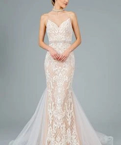GLS By Gloria - GL2934 Embroidered V-Neck Mermaid Gown