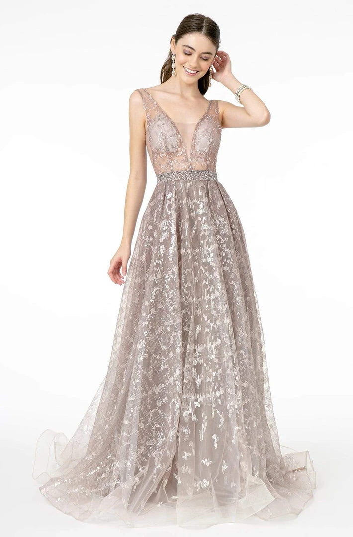 GLS By Gloria - GL2971 Embroidered Deep V-Neck A-Line Dress 3 GLS By Gloria - GL2971 Embroidered Deep V-Neck A-Line Dress