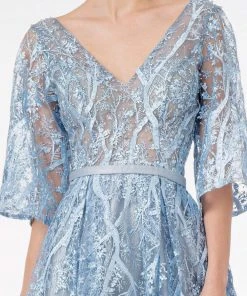 GLS By Gloria - GL2973 Embroidered V-Neck A-Line Dress