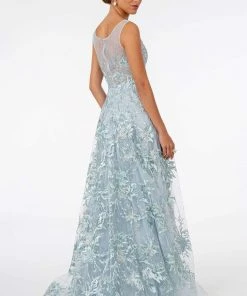 GLS By Gloria - GL2979 Embroidered Bateau A-Line Gown