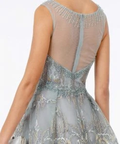 GLS By Gloria - GL2980 Embroidered Scoop Neck A-Line Dress