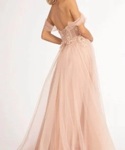 GLS By Gloria GL3007 - Illusion Plunging V-neck Long Gown