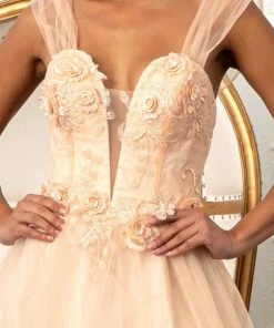 GLS By Gloria GL3007 - Illusion Plunging V-neck Long Gown