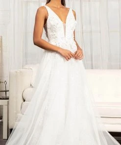 GLS By Gloria GL3012 - Sleeveless Deep V-neckline Evening Gown