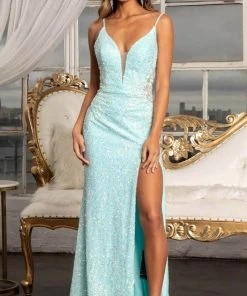 GLS By Gloria GL3029 - Beaded Sweetheart High Slit Dress