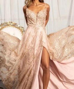 GLS By Gloria GL3031 - Embroidered Plunging Sweetheart A-Line Dress