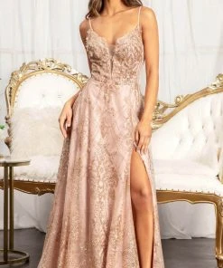 GLS By Gloria GL3031 - Embroidered Plunging Sweetheart A-Line Dress