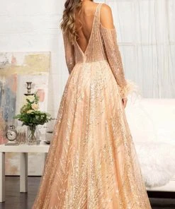 GLS By Gloria GL3041 - Cut Out Long Sleeve Long Dress