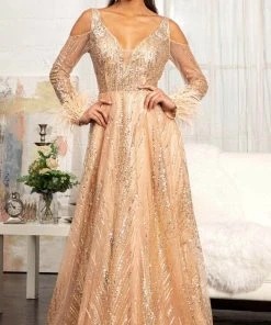 GLS By Gloria GL3041 - Cut Out Long Sleeve Long Dress