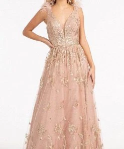 GLS By Gloria GL3048 - Sleeveless Feather A-line Dress