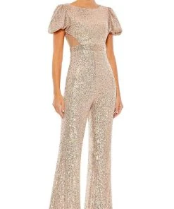 Ieena Duggal 11273 - Short Puffed Sleeves Jumpsuit