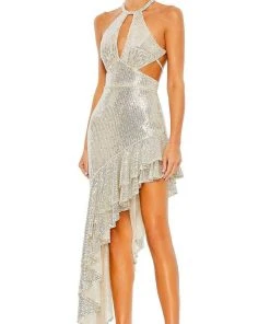 Ieena Duggal 11274 - Halter Cutout Asymmetric Evening Dress