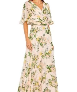 Ieena Duggal 11320 - V-Neck Floral Dress
