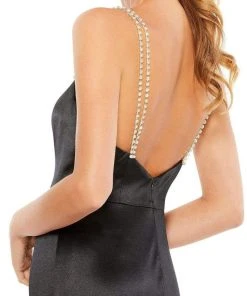 Ieena Duggal - 12428 Rhinestone Double Strap Satin Gown