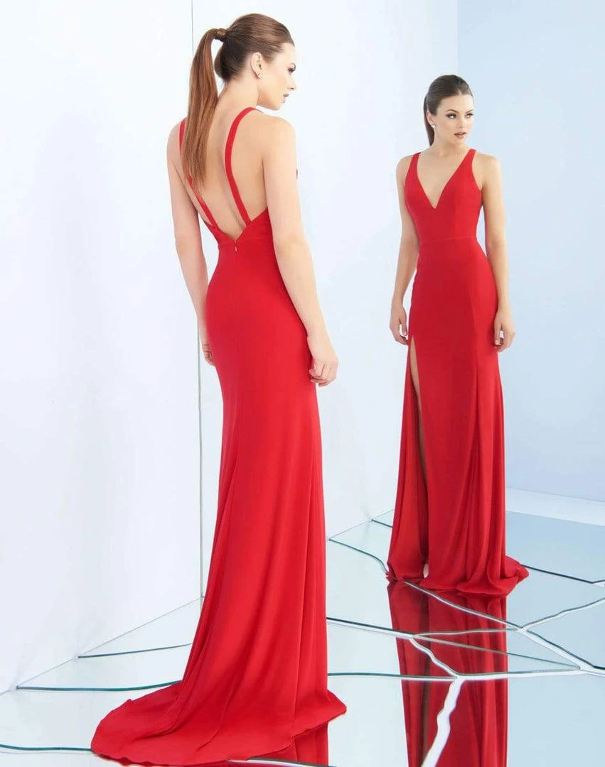 Ieena Duggal - 25846I Plunging V-Neck High Slit Sheath Gown 5 Ieena Duggal - 25846I Plunging V-Neck High Slit Sheath Gown