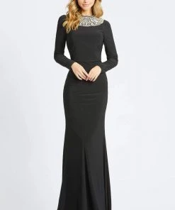 Ieena Duggal - 25926I Beaded High Neck Sheath Dress With Train