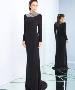 Ieena Duggal - 25926I Beaded High Neck Sheath Dress With Train 10 Ieena Duggal - 25926I Beaded High Neck Sheath Dress With Train