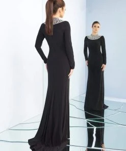 Ieena Duggal - 25926I Beaded High Neck Sheath Dress With Train 11 Ieena Duggal - 25926I Beaded High Neck Sheath Dress With Train