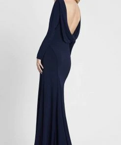 Ieena Duggal - 25929 Long Sleeve Cowl Back Long Gown