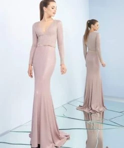 Mac Duggal Ieena Duggal - 25935I Bedazzled Plunging V-neck Trumpet Dress