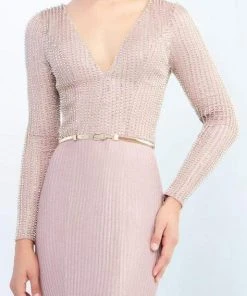 Mac Duggal Ieena Duggal - 25935I Bedazzled Plunging V-neck Trumpet Dress