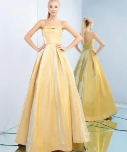 Ieena Duggal - 26009I Folded Off Shoulder Gilded Ballgown Mac Duggal