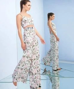 Ieena Duggal - 26092I Two Piece Sequined V-Neck Jumpsuit