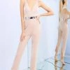 Party Dresses Ieena Duggal - 26100I Plunging V-neck Jumpsuit With Slits