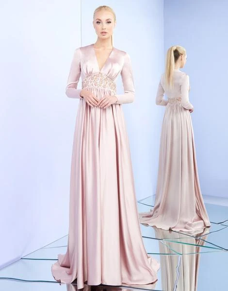 Ieena Duggal - 26103I Long Sleeve V-neck Beaded A-line Dress Mac Duggal 3 Ieena Duggal - 26103I Long Sleeve V-neck Beaded A-line Dress Mac Duggal