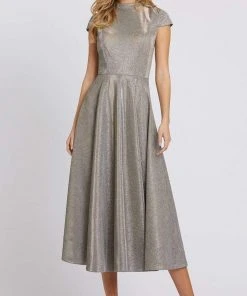 Ieena Duggal - 26151 Tea Length Metallic Glitter A-Line Dress
