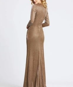 Ieena Duggal - 26194I Long Sleeve Deep V-neck Sheath Dress