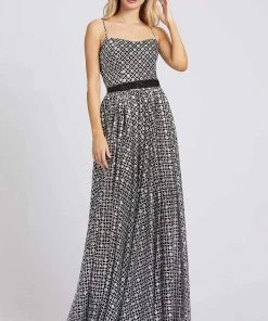 Mac Duggal Ieena Duggal - 26294I Metallic Geo-Pattern Sleeveless A Line Gown