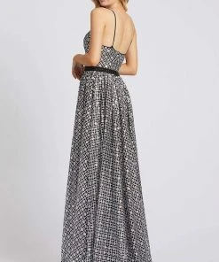 Mac Duggal Ieena Duggal - 26294I Metallic Geo-Pattern Sleeveless A Line Gown