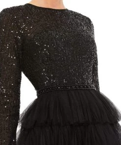 Ieena Duggal - 26299 Long Sleeve Sequin Bodice A-Line Dress