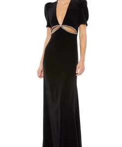 Ieena Duggal - 2630 Short Sleeve Cutout Ornate Gown