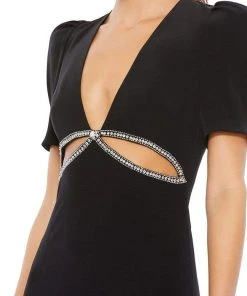 Ieena Duggal - 2630 Short Sleeve Cutout Ornate Gown