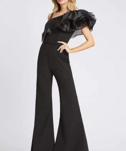 Ieena Duggal - 26314I Tiered Ruffle One Shoulder Bell Bottom Jumpsuit Mac Duggal